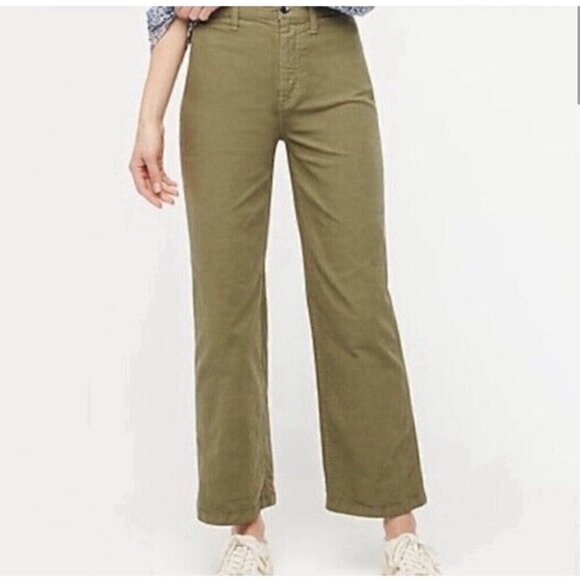 J Crew Slim Wide Leg Pants 29 Garment Washed Army Green Fairy Gremlin Goblin - Picture 1 of 12